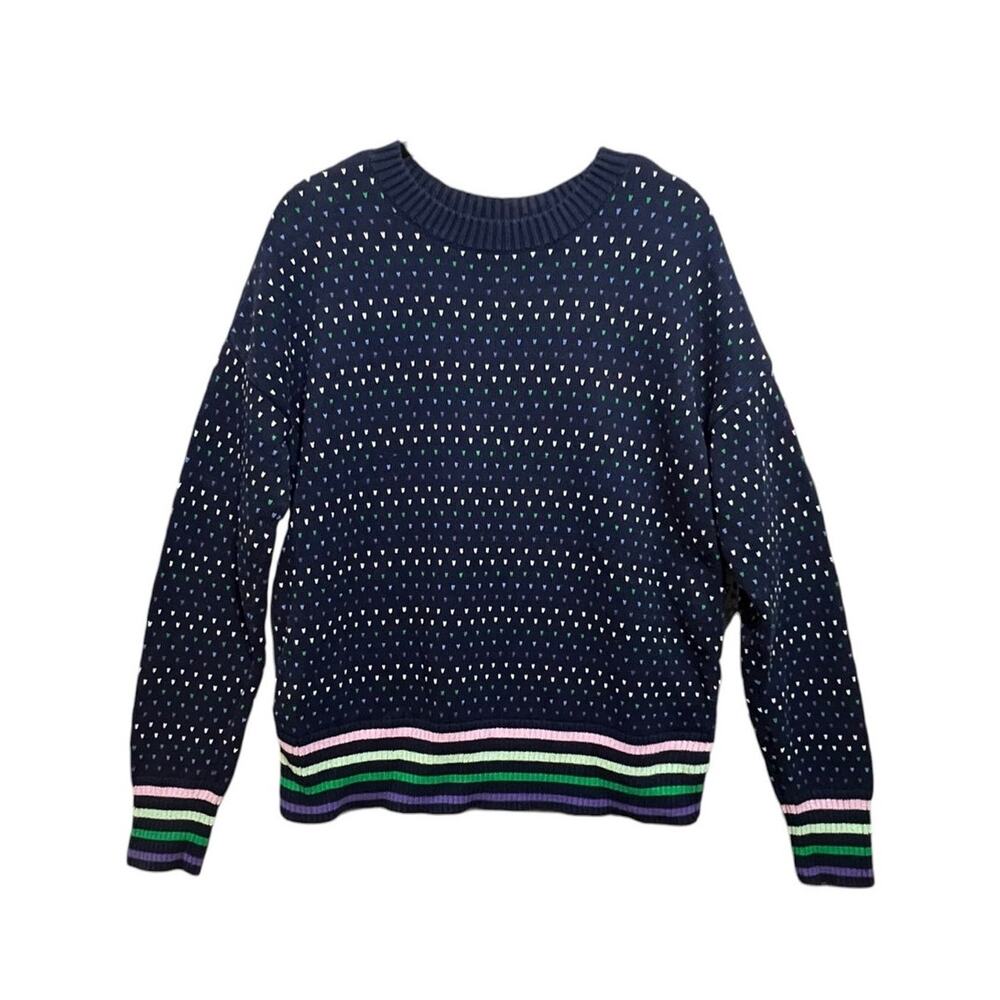 Preppy Coastal Fair Isle Lands' End Classic Drifter Easy Fit Crew Sweater Sz MT